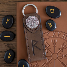 Load image into Gallery viewer, Journey Viking Rune Faux Leather Keyring
