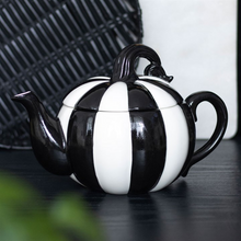 Load image into Gallery viewer, Black and White Striped Pumpkin Teapot
