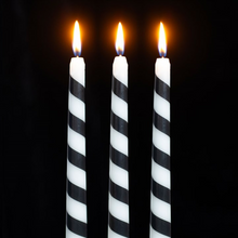 Load image into Gallery viewer, Set of 3 Black Candy Cane Taper Candles
