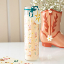 Load image into Gallery viewer, Howdy Cowboy Boot Print Floral Tube Candle
