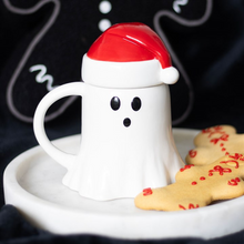 Load image into Gallery viewer, Ghost Shaped Mug with Santa Hat Lid
