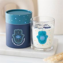 Load image into Gallery viewer, Hand of Hamsa White Rose Candle with Crystals
