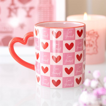 Load image into Gallery viewer, Love Yourself Checkered Mug with Heart Handle
