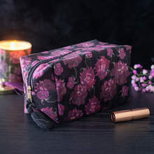 Load image into Gallery viewer, Dark Romance Floral Print Makeup Bag
