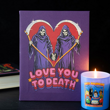 Load image into Gallery viewer, 19x25cm Love You To Death Canvas Plaque by Steven Rhodes
