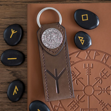 Load image into Gallery viewer, Protection Viking Rune Faux Leather Keyring
