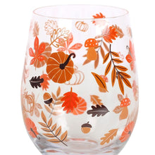 Load image into Gallery viewer, Autumn Leaves and Pumpkins Stemless Glass
