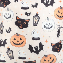 Load image into Gallery viewer, 35cm Square Spooky Cat and Pumpkin Print Cushion
