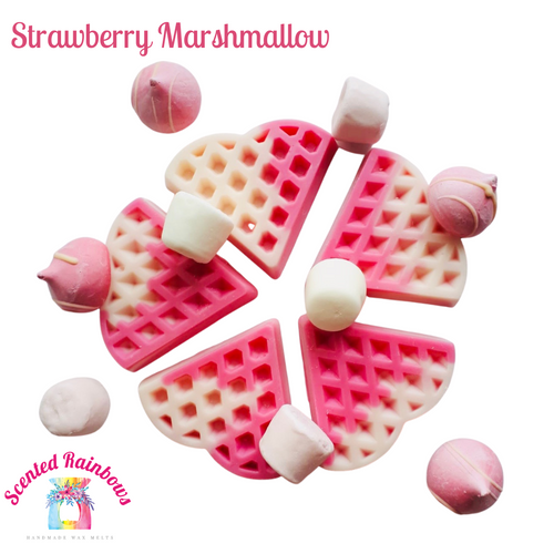 Strawberry Marshmallow Wax Melt Waffle - long lasting luxury strawberry and marshmallow scented wax melt waffle, colourful handmade wax melt waffle