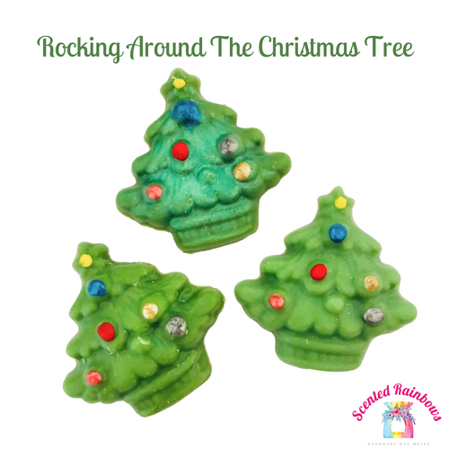 Rocking Around The Christmas Trees wax melt shape, long lasting luxury woody scented wax melt, vibrant novelty christmas wax melts, christmas wax gifts