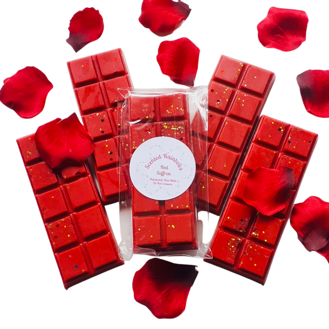 Red Saffron Wax Melt Snapbar, long lasting luxury colourful wax melt
