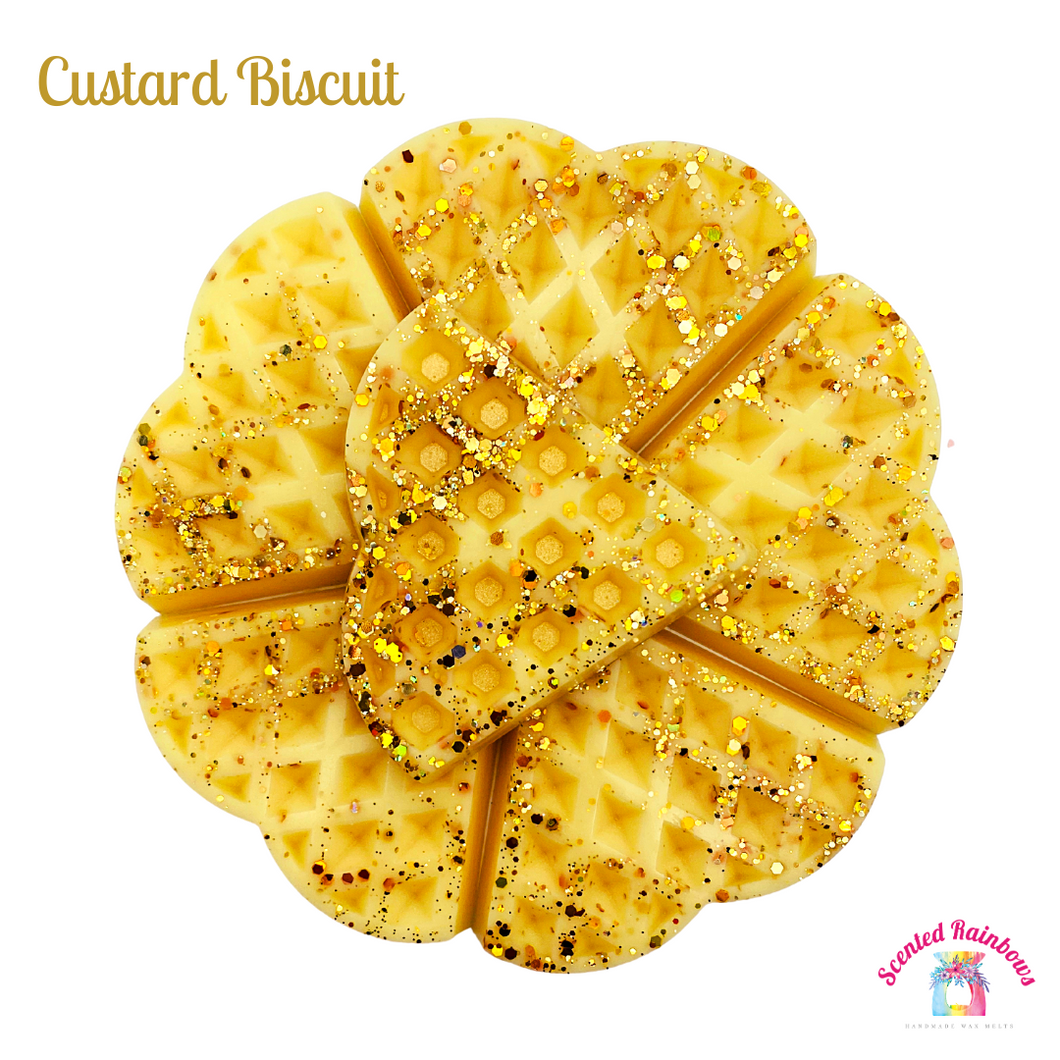 Custard Biscuit Wax Melt Waffle - Yellow and Gold Wax - Custard Cream Biscuit Scent 