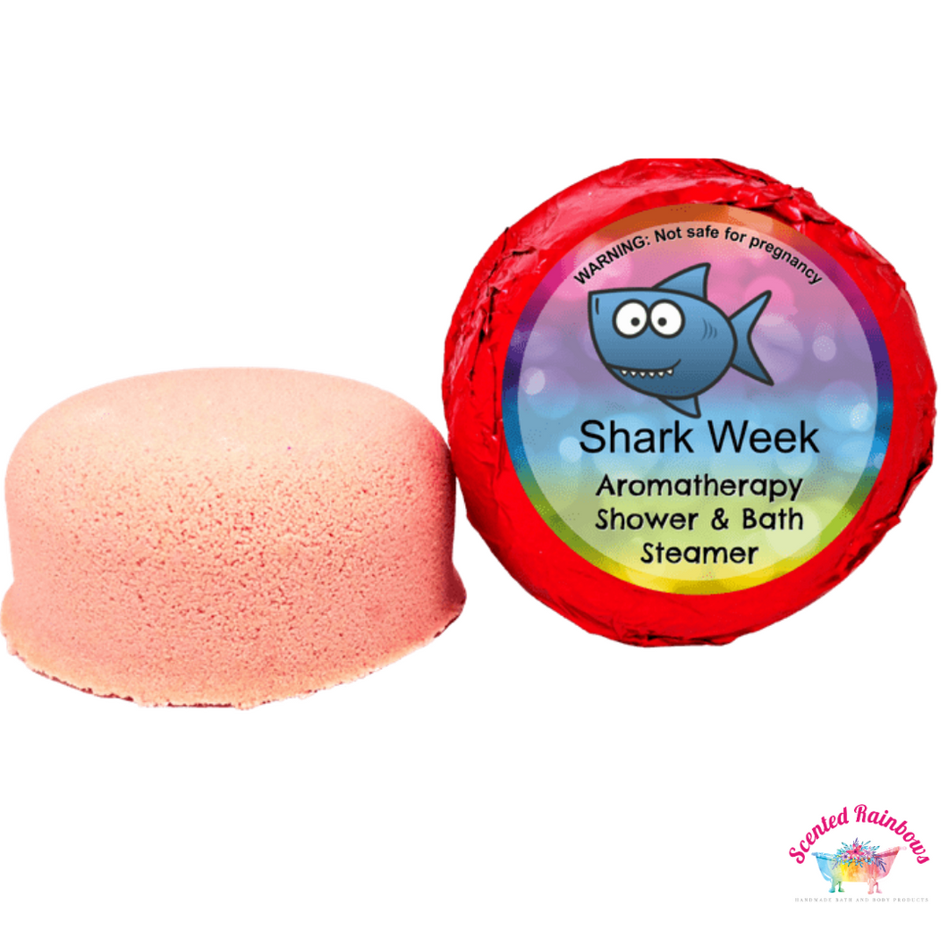 Shark Week Shower Steamer - luxury aromatherapy shower and bath steamer, novelty bath and shower products, menopause bath and shower products