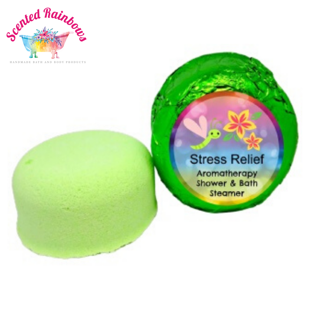 Stress Relief Aromatherapy Shower Steamer - luxury colourful shower steamer and bath bomb, essential oils and bath salts