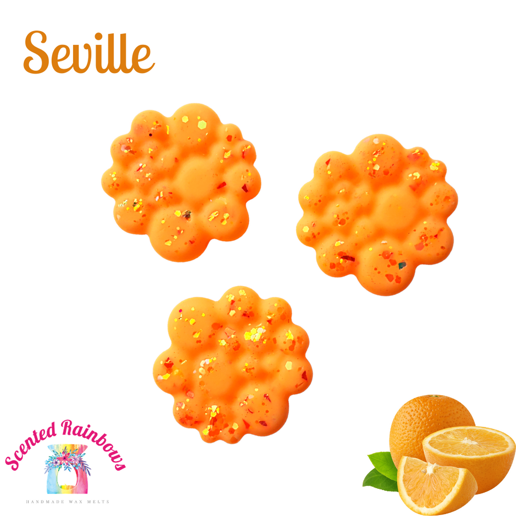 Seville wax melt shape - long lasting luxury citrussy orange scented wax melt bubble shape, novelty wax melt shapes, bright and colourful orange seville scented wax