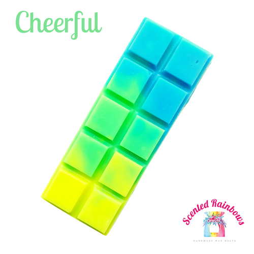 Cheerful Wax Melt Snap Bar - Trio Coloured Wax - Super Colourful Wax Melt Bar - Blue, Green and Yellow Wax - Fruity Scent - Vanilla Blend