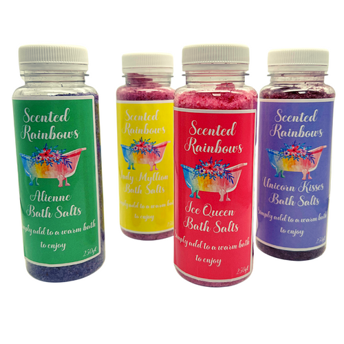 Bath Salts - Scented Rainbows - Dead Sea Salt - Colourful Bath salts - Various Scents - Bath Gift Ideas