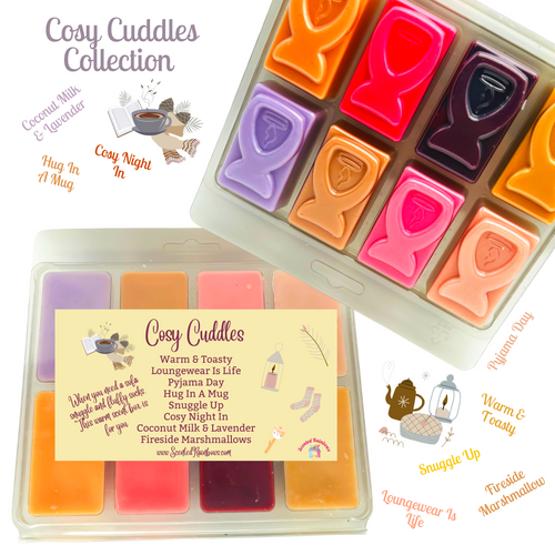 Cosy Cuddles Wax Melt Collection - 8 Different Wax Scents - 8 Indivudual Melts - Colourful Wax Melts - Cosy Night In - Warm and Toasty - Cosy Collection - Great Value Wax