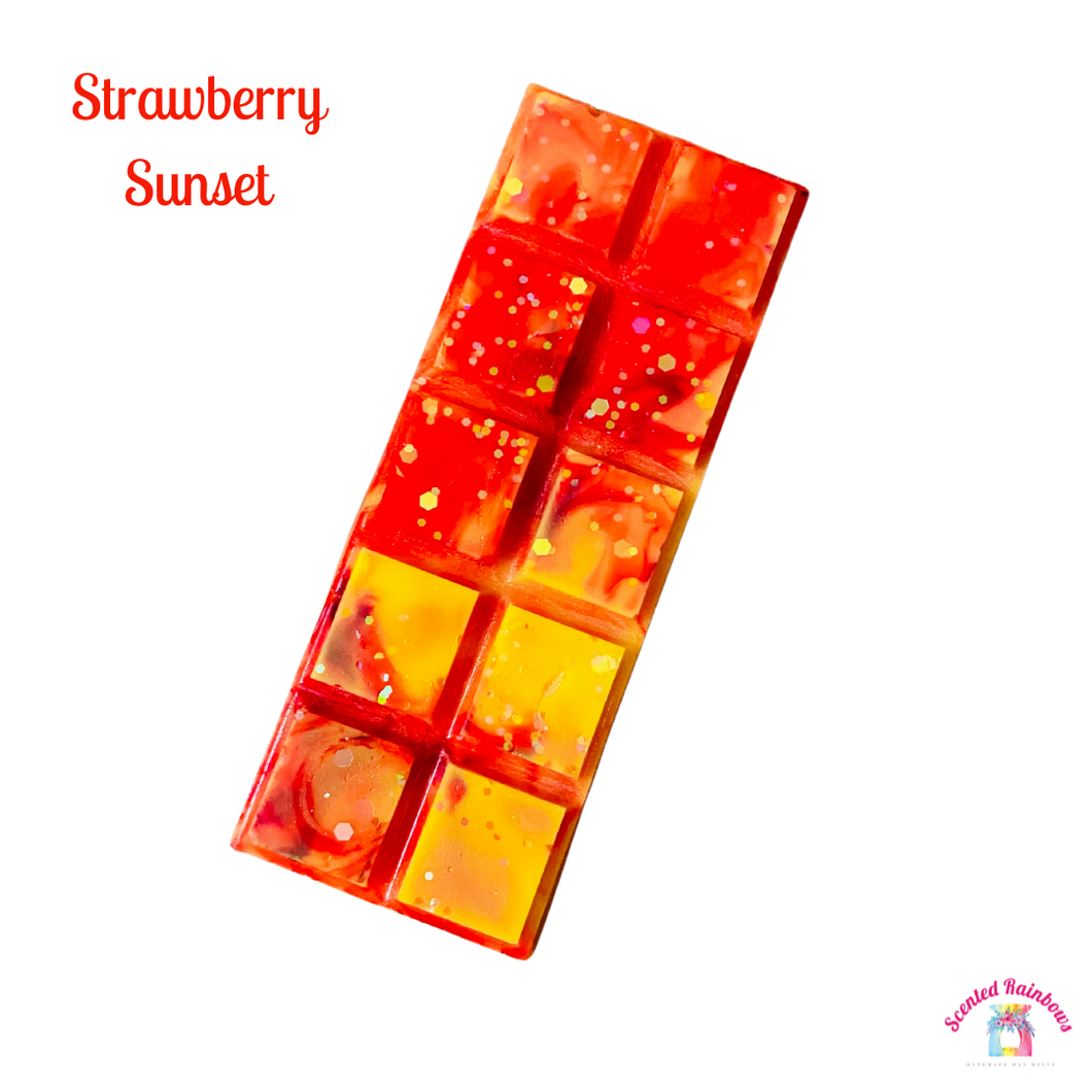 Strawberry Sunset Wax Melt Snap Bar - long lasting luxury strawberry scented wax melt bar, colourful wax snap bar