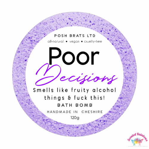 Poor Decisions Adult Bath Bomb, fruity alcohol scent, luxurious fizzy bath bombs, adult gift idea, novelty bath bombs, packed with juicy fruits and rum