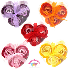 Load image into Gallery viewer, Retro Bath Roses, luxury bright and colourful rose shaped soap flowers, pack of 3 soap flowers, ideal gift, novelty bath products
